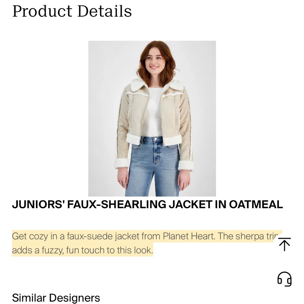 Planet Heart Tan Jacket with Cream Sherpa Trim from Macy’s